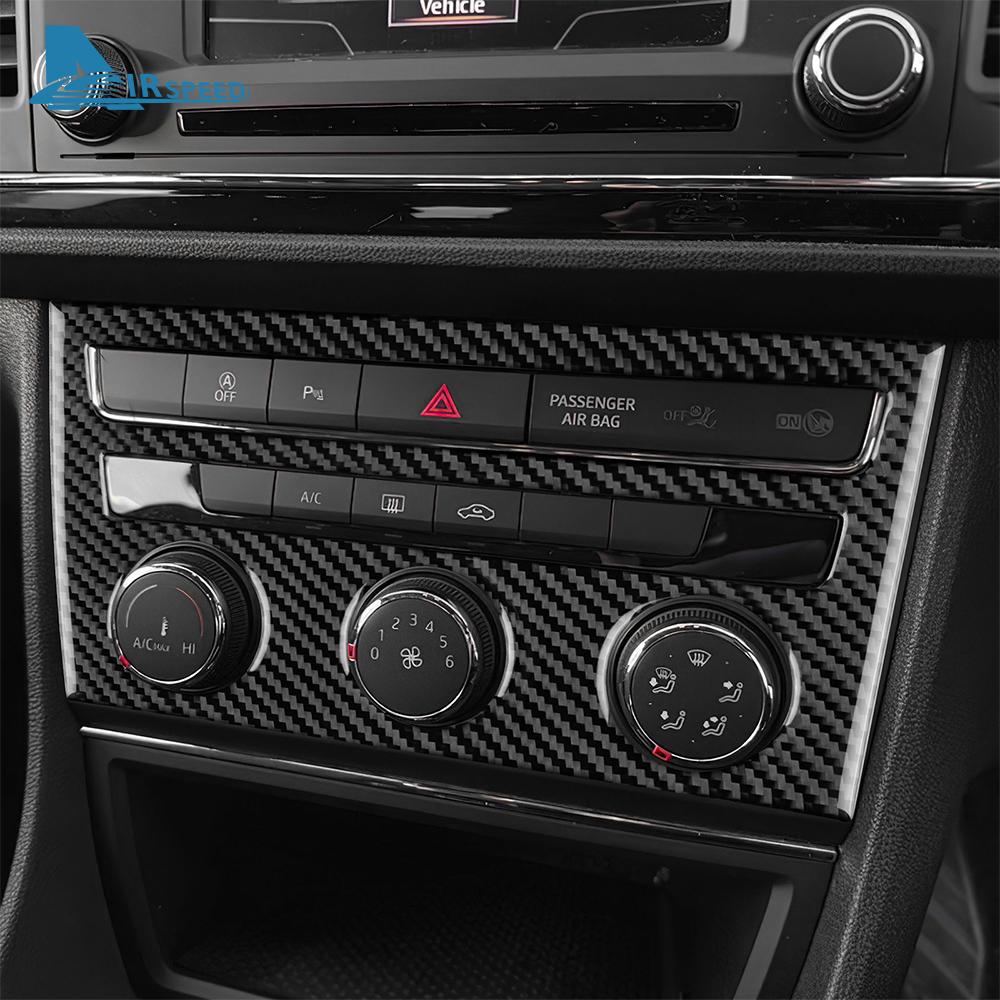 For Seat Leon 2013 2014 2015 2016 2017 2018 2019 2020 LHD RHD Car Central AC Button Panel Trim Real Soft Carbon Fiber Sticker