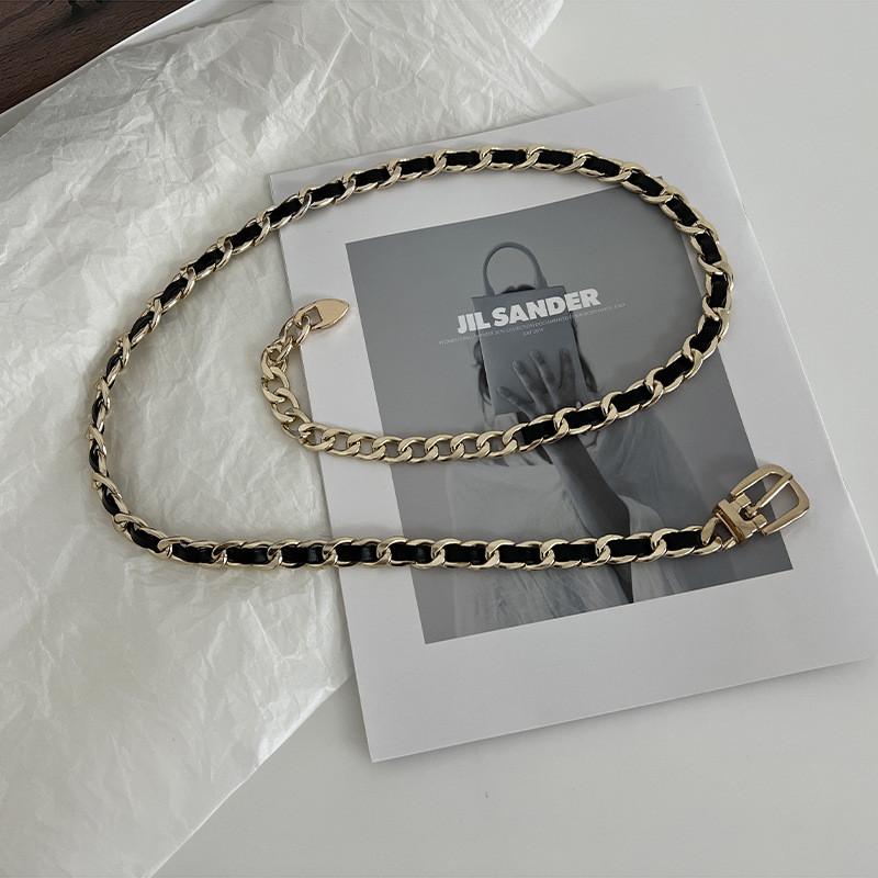 Premium Silver And Black Woven Metal Waist Chain Fashionable Women's Accessory