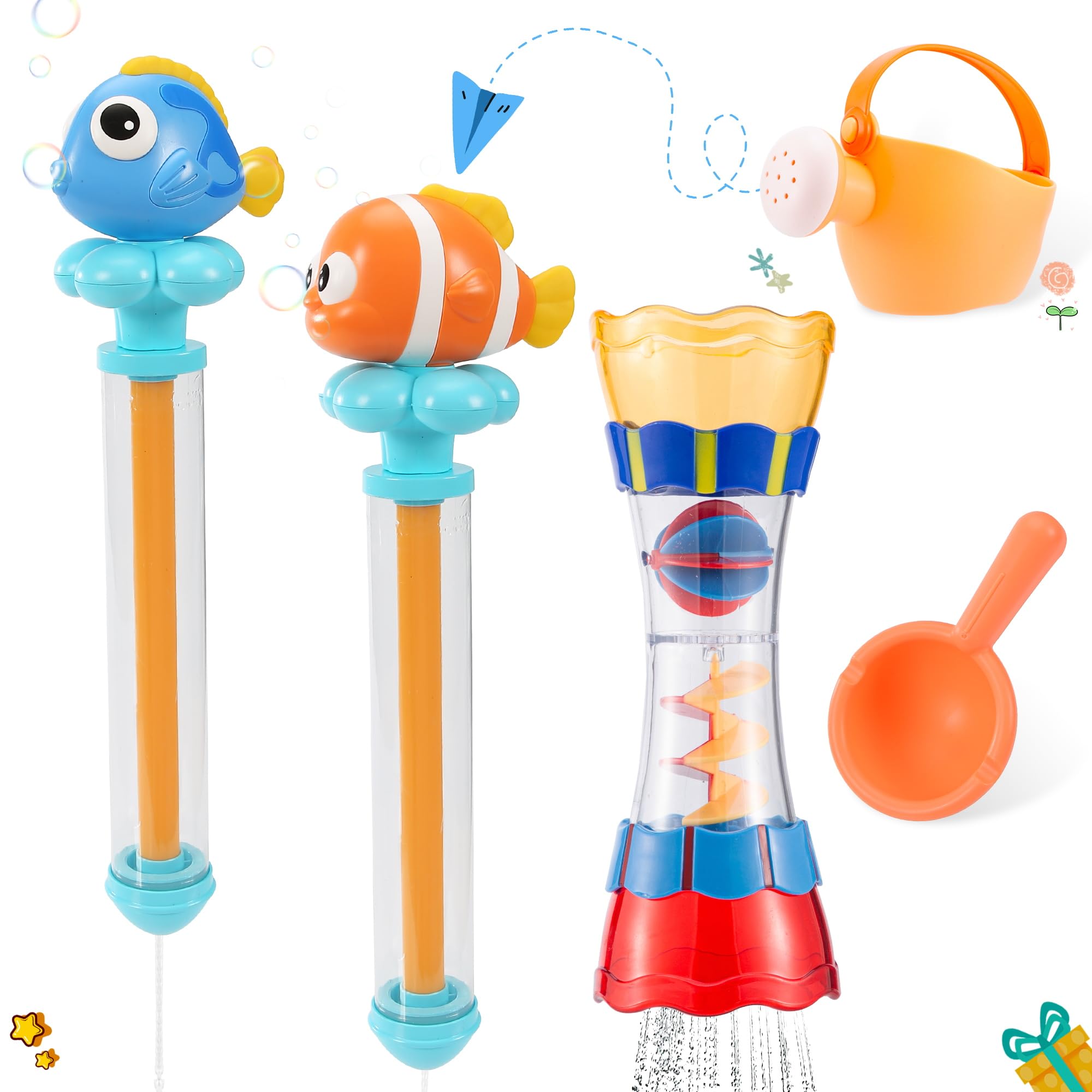 

Qiqutop Water Play Toys, Pool Toys, Bath Toys, Water Guns, Watering Can, Ladle, and Water Gun Set, 5-Piece Set, Soft, for Kids, with Storage Bag