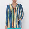Women Plus Size Blue Pink White Printed V Neck Long Sleeve Nurse Scrub Top With Front Pockets