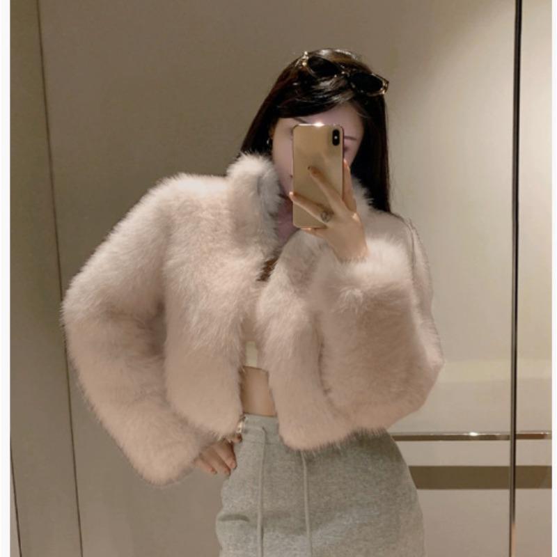 

Autumn and Winter New Toka Fur Coat Female Plush Short Stand-up Collar Small Top L абрикосовый