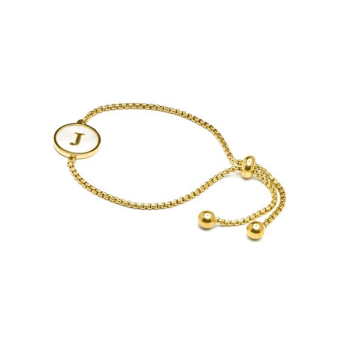 Bracelet - LUXENTER - Alphabet J - Nacre Blanche - Finition or Jaune 18K - Femme