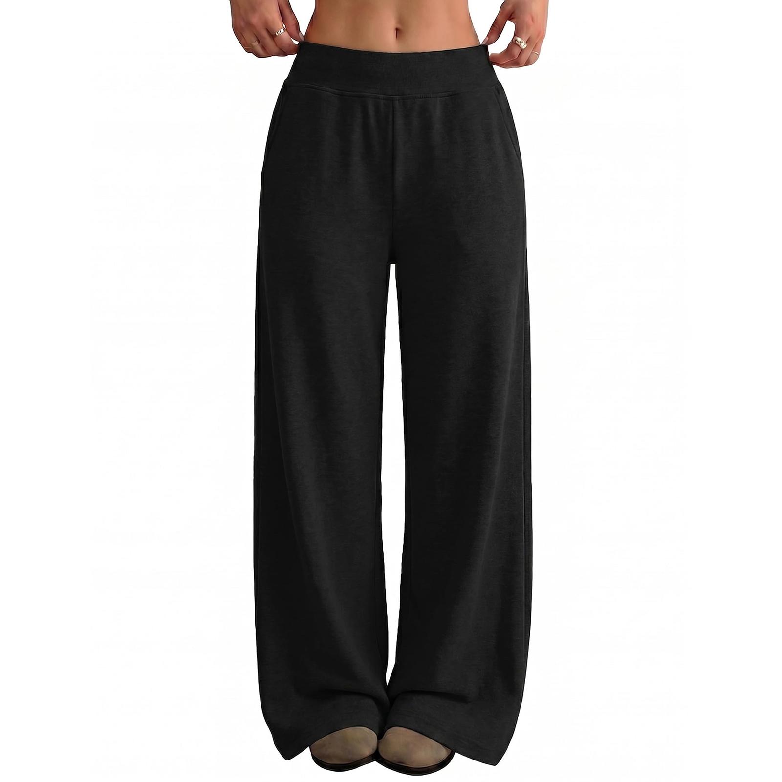 Women s Casual Loose Fit Wide Leg Pants Elastic Waistband Lightweight Comfortable Lounge Trousers for Daily Wear Relaxed Fit L