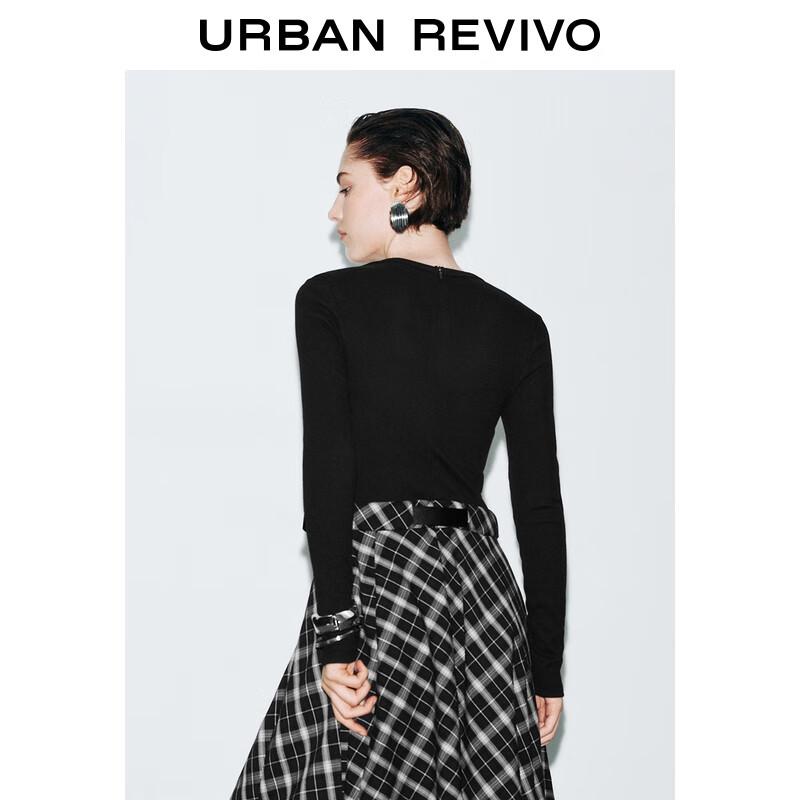 UR Women's 2025 Autumn Plaid Patchwork Belted A-Line Dress