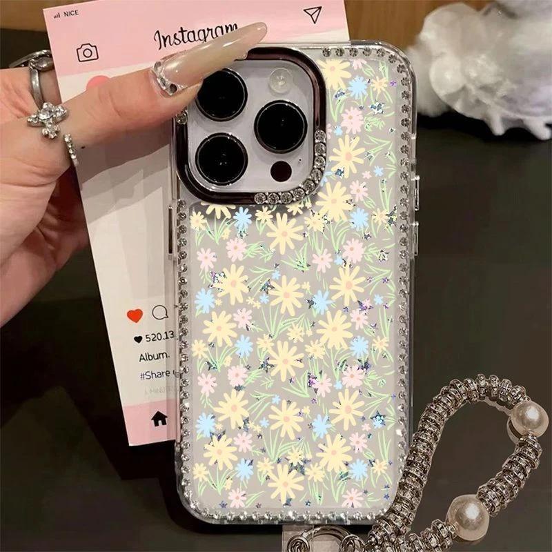 Full Screen Color Daisies for iPhone Apple 17pro Mobile Phone Case 15/16 Flash Drill Stars 14 Large Holes 13 Women