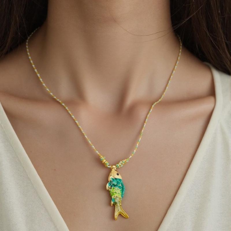 Colorful Adjustable Rope Chain Necklace Stainless Steel Oceanics Fish Charm Sturdy Jewelry Gift