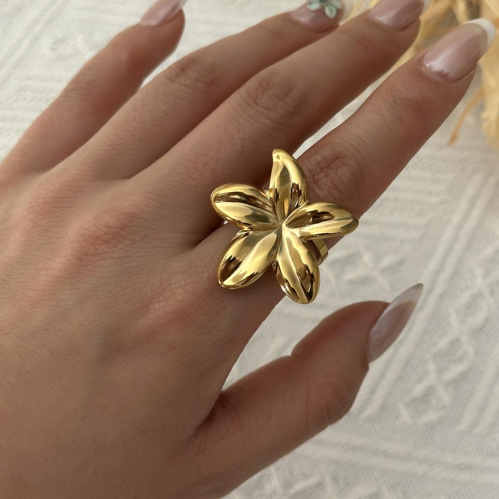 Exaggerated Geometric Heart Open Ring for Women Stainless Steel Gold Plated Starfish Conch Ring Summer Party Jewelry Gifts