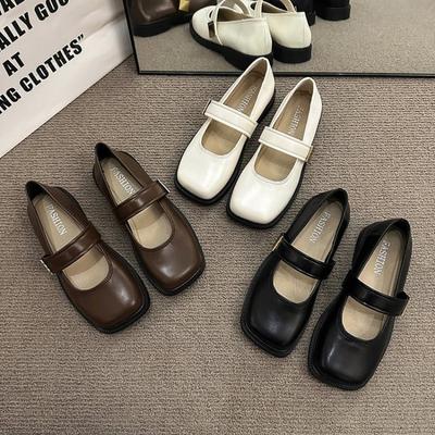Zapatos Mary Jane cuadrados retro marrones para mujer, nuevos zapatos de terciopelo con boca ligera, zapatos de una sola suela planos para mujer, estilo dulce