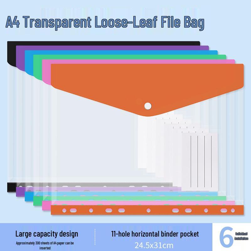 A4 Waterproof Thickened Transparent File Folder with Snap Fastener