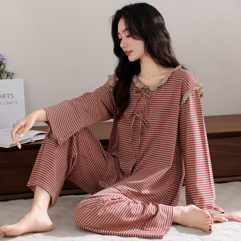 Pajamas women's spring and autumn large size pure cotton long-sleeved 1011 new high-end embroidery loose temperament loungewear set