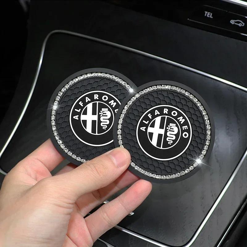 1/2Pcs Car Non-slip Water Cup Pad Diamond Rhinestone Bling Decoration For Alfa Romeo Giulia Stelvio Giulietta 156 159 147 Mito