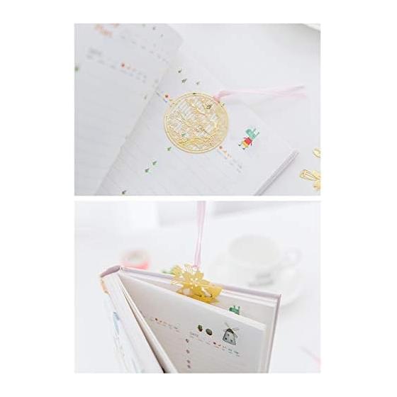 Set of 6 Metal Bookmarks with Cherry Blossom Motif, Elegant Gold Plated Lace and Ribbon Design, Animal Silhouette, Perfect for Readers and Gifts,