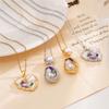 High Grade Rose Preal Zircon Pendant Necklace Stainless Steel Chains Flower Enamel Choker Jewelry Gift For Women Girls