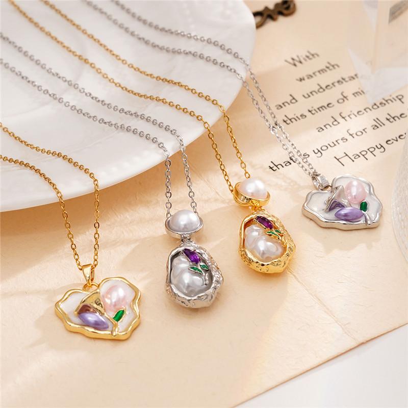 High Grade Rose Preal Zircon Pendant Necklace Stainless Steel Chains Flower Enamel Choker Jewelry Gift For Women Girls