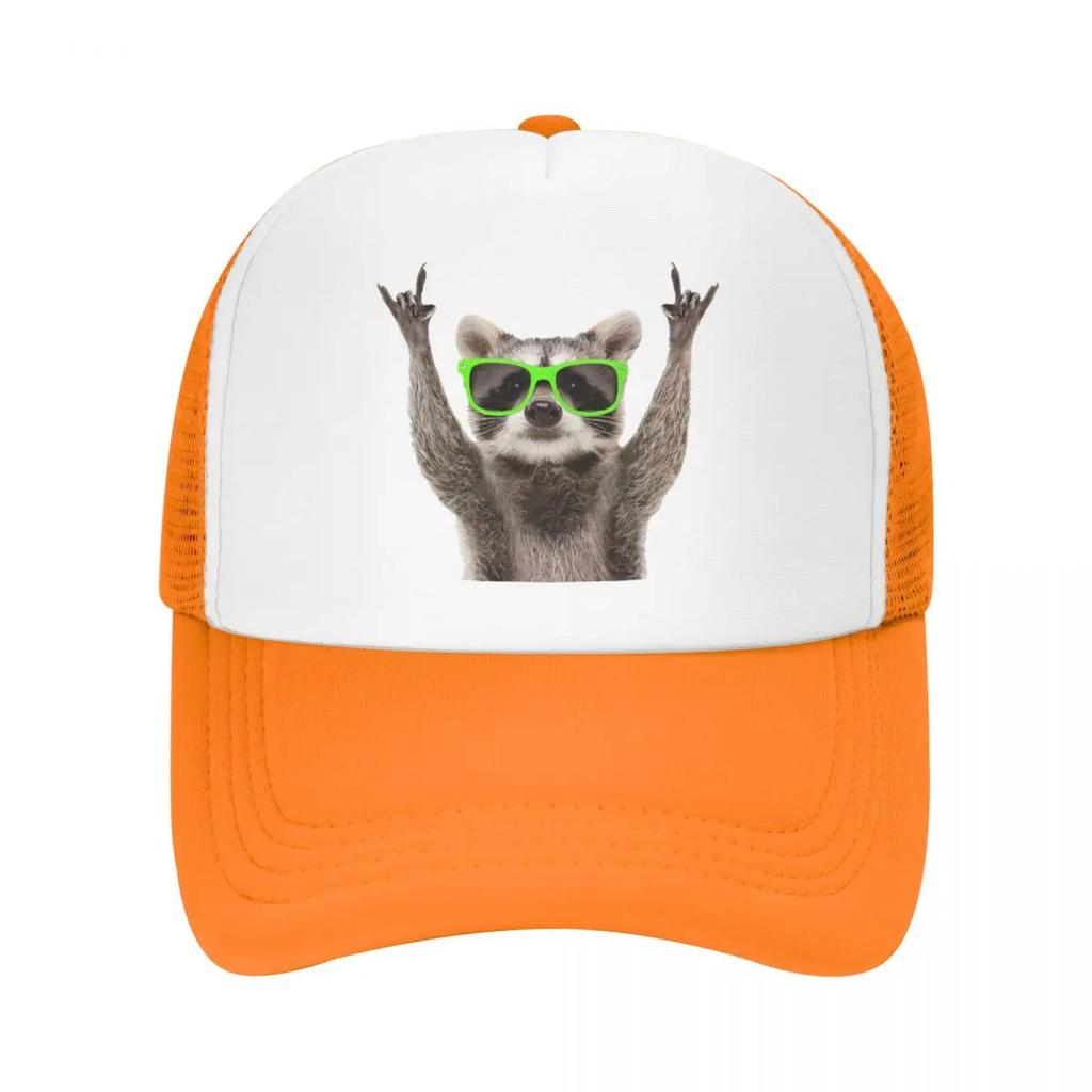 Custom Funny Green Sunglasses Raccoon Trucker Hat for Unisex Women Adjustable Unisex Baseball Cap Outdoor Dad Hat