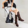 "Uninhibited! Cowboy Style" Ruoji Folded Western Knight Boots Women's Boots Spring and Autumn Tall Pile Boots Long Boots