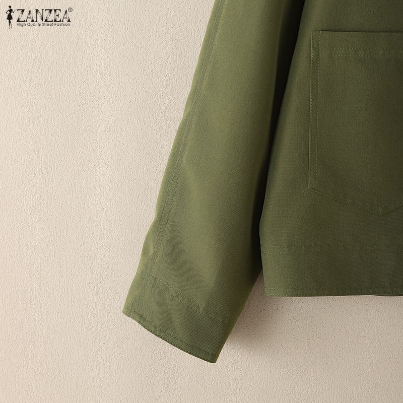 ZANZEA Lässige Bluse mit Stehkragen und langen Ärmeln für Damen