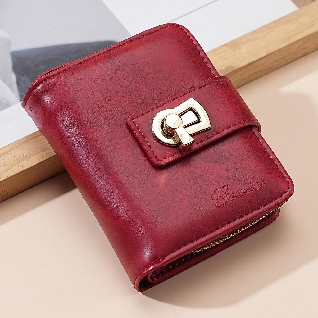 2025 Women's Genuine Leather Short Wallet - Multi-Card Slot, Large Capacity, Coin Purse, Cowhide, Korean Style, Buckle Closure.