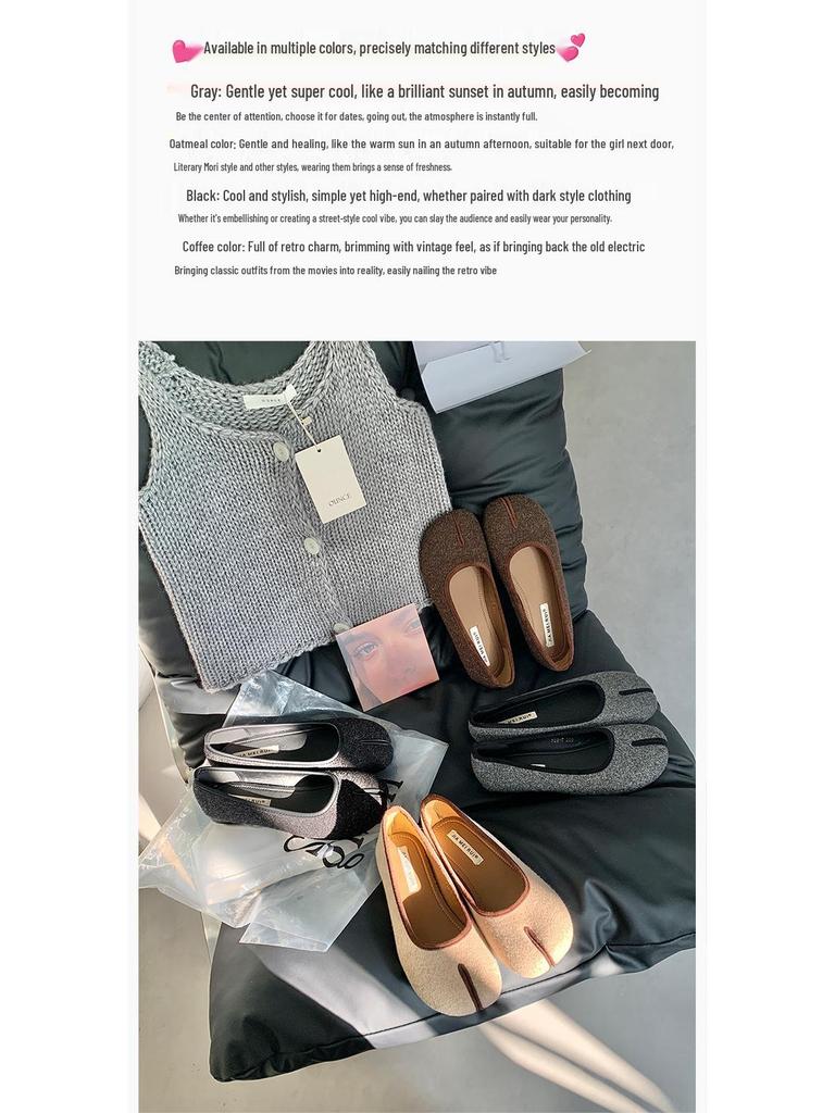 Dámské retro nazouvací boty s rozdělenou špičkou, měkká podrážka, nízký střih, perfektní k sukním