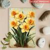 Vintage Yellow Daffodil Metal Sign, Flat Floral Wall Art with Green Leaves, Home Office Hallway Decor, 7.87x11