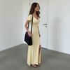Sundresses for Women Long Dress 2026 Summer V-Neck Short Sleeve Knit Slit Maxi Dress Fashion Bodycon Maxi Dress Beach Vacation Clothes