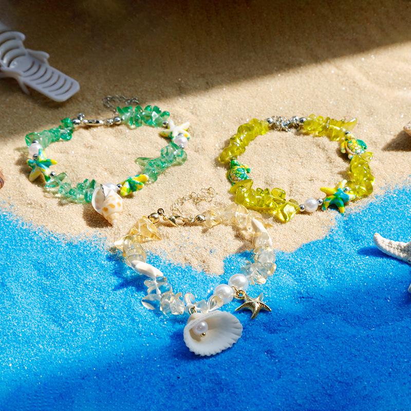 Handmade Seashell & Crushed Stone Bracelet with Lobster Clasp - Perfect Summer Travel Souvenir