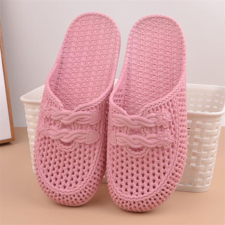 Baotou Hausschuhe für Damen Rutschfest Sommer Schlicht und Modisch Kühl Hausschuhe Ausgehöhlt Bequem für den Heimgebrauch