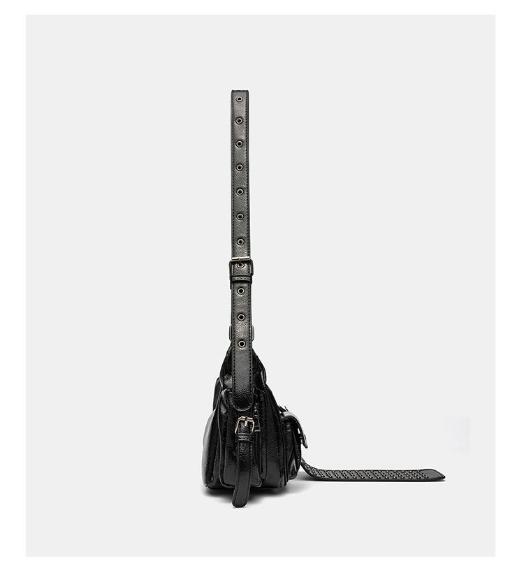 Niche Distressed Leather Single-Shoulder Bag with Personalized Rivets, Workwear Style Underarm Crossbody Bag