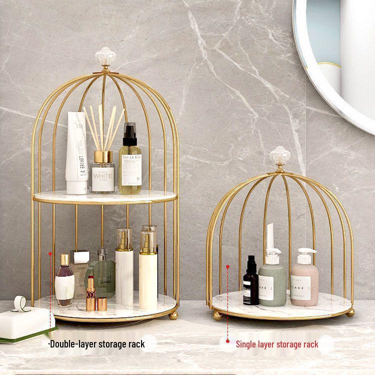 Wrought Iron Birdcage Desktop Organizer: Home Decor for Cosmetics and Dressing Table