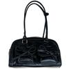 Bow One-shoulder Underarm Bag for Women New Black Textured Hand-held Bowling Bag Fashionable Commuting Bag