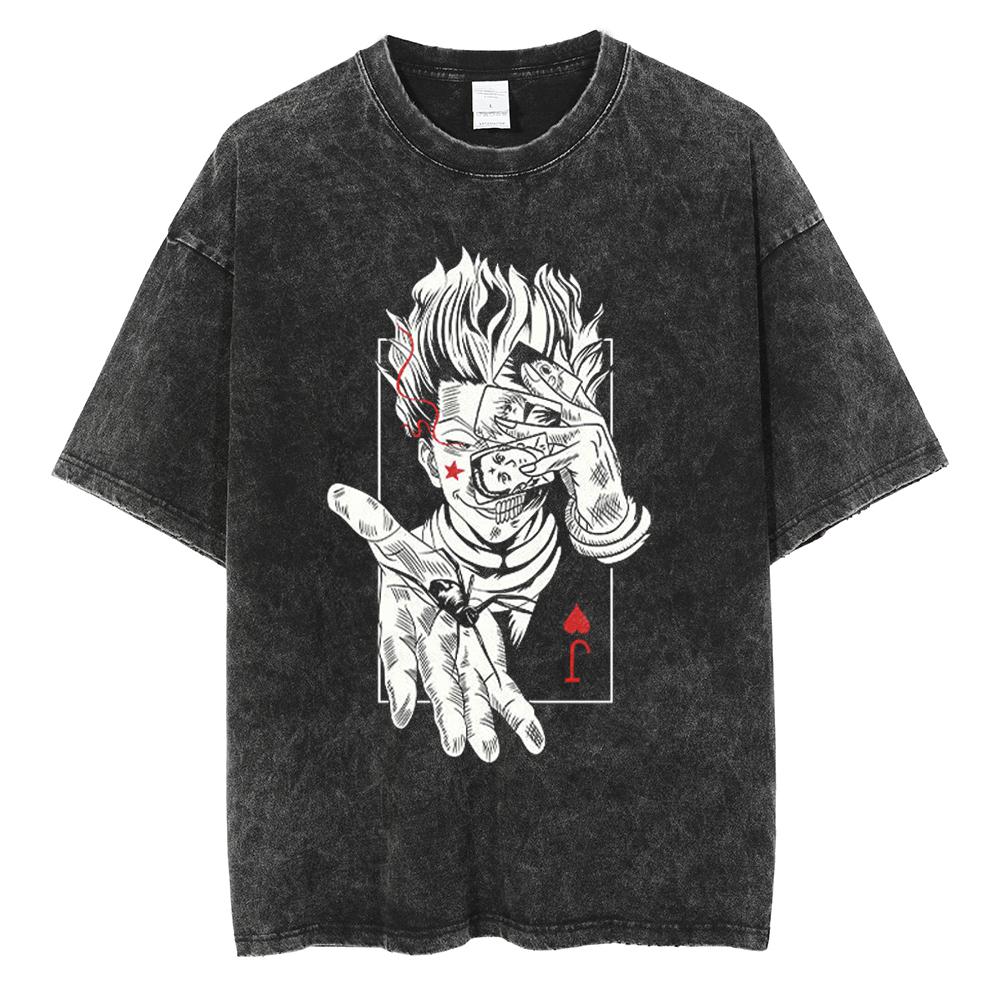

Hip Hop Fashion Streetwear Harajuku Hunter X Hunter T Shirt Anime Grappler Print Washed Tshirt Unisex Loose Cotton Tops Tees S