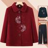 Elegant Embroidered Wool Coat for Elderly Women - Autumn/Winter Fashion with Velvet Lining