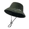 Women Hat Fisherman Style Solid Color Basin Hat with Reflective Stripe Lace-Up Dome Design Bucket Hat