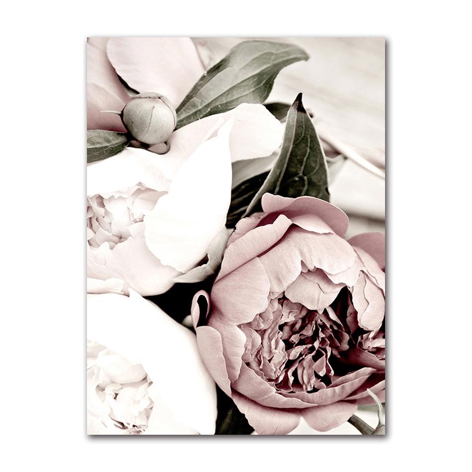 Skandinavisches rosa weißes Blumen-Blatt-Pflanzen-Poster, nordischer botanischer Druck, Leinwand-Malerei, Wandkunst, Dekoration, Bild, Heimdekoration