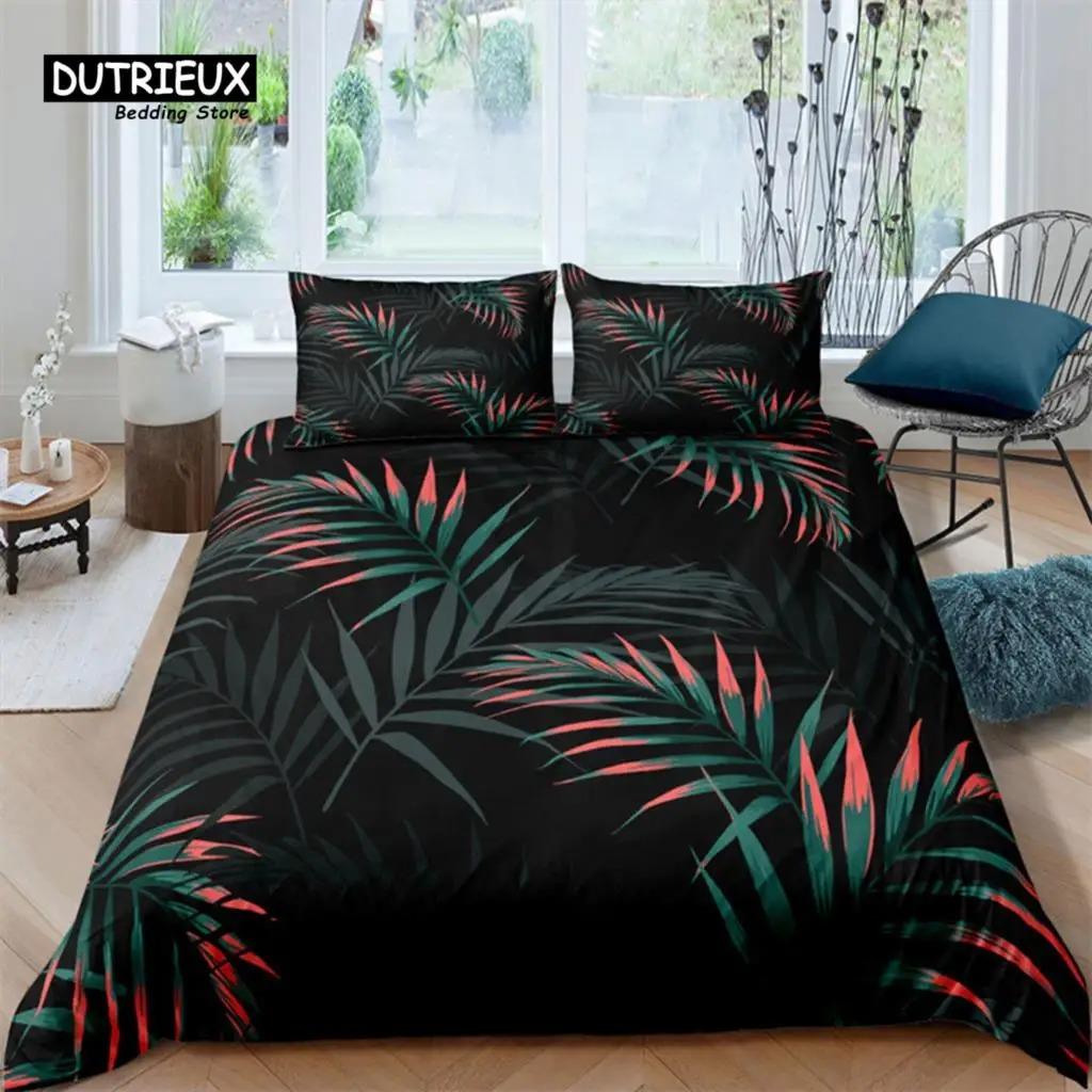 Soft Palm Leaves Comforter Cover Microfiber Tropical Botanical Leaves Bedding Set Double Monstera Leaf Floral Print Duvet Cover