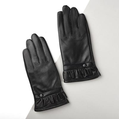 Factory Direct Sales Sheepskin Gloves Winter Women's First Layer Real Sheepskin Piled Thickened Warm Fashion Leather Gloves