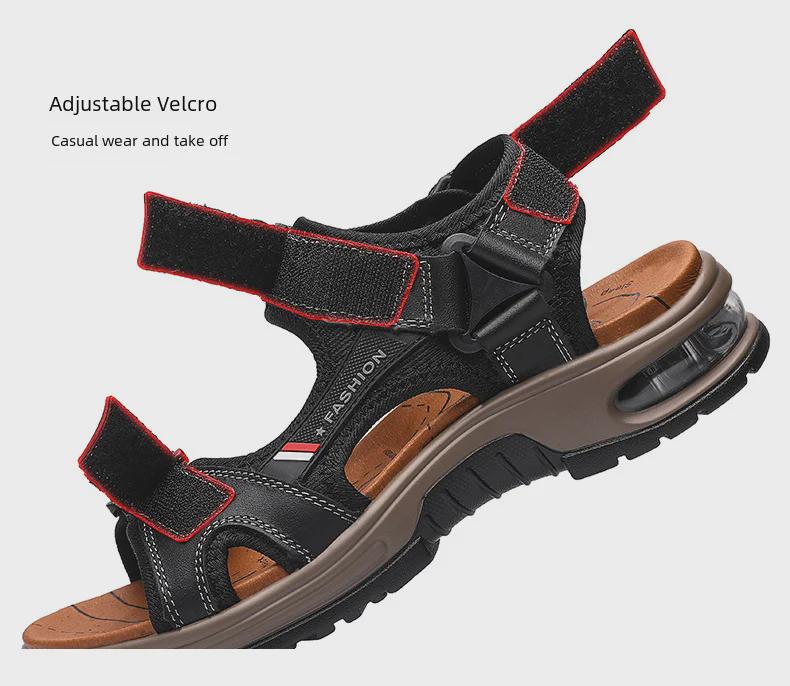 Men's Cross-Border Large Size Breathable Summer Velcro Sandals – Trendy Air Cushion Outdoor Beach Shoes.