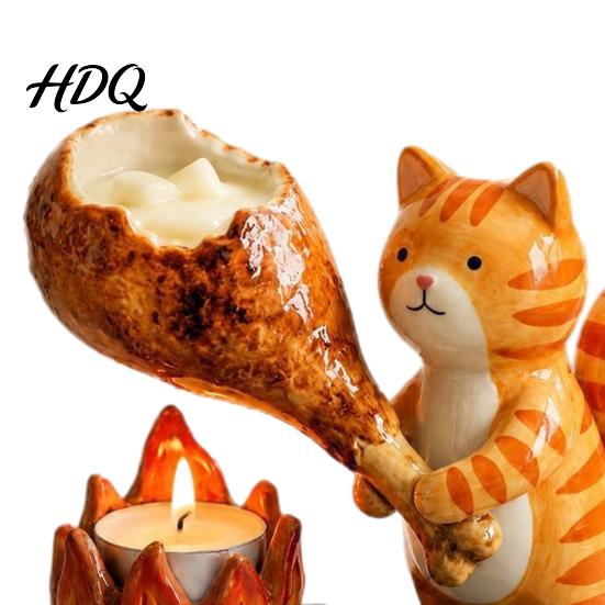 Campfire Candle Holder Animal Tealight Holder Durable Resin with Cat Cute Fox