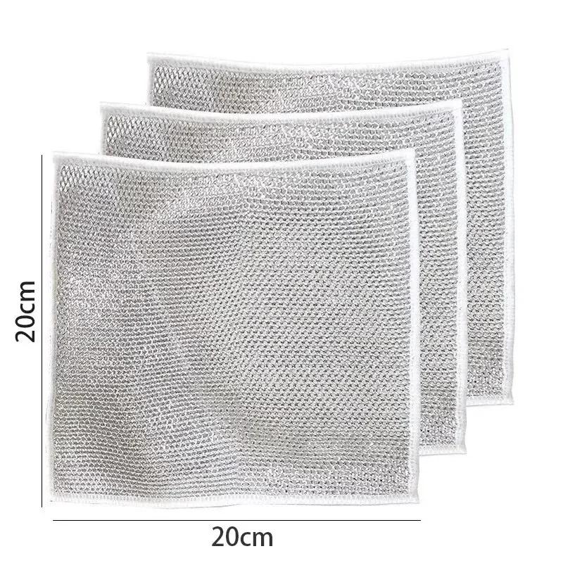 10/20pcs Cleaning Products Dishcloth Silver Wire Cleaning Kitchen Cloth Thickened Microfiber Wash Towel Built-in Sponge Ball Rag