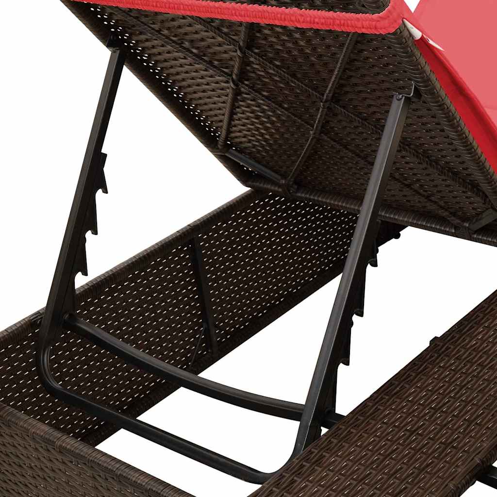 Double Sun Lounger Red 205 x 129 x 200 cm Poly Rattan