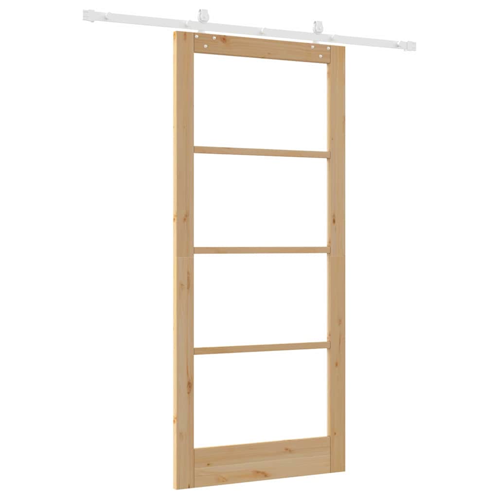 Sliding Door Natural 93 X 211 Cm Solid Pine Wood and Glass
