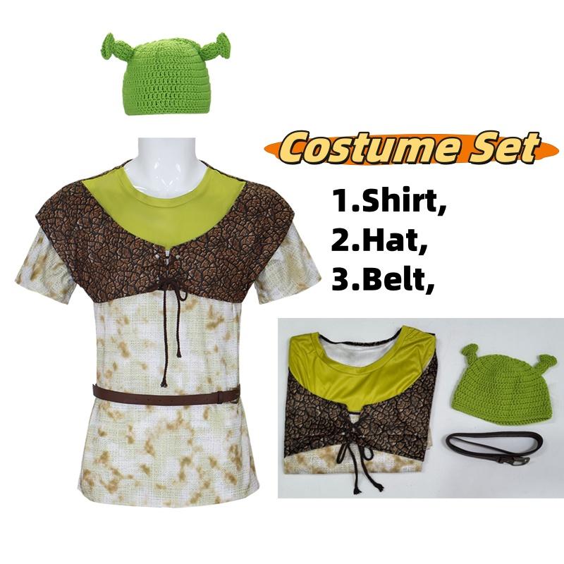 Oger Kostuum Shirt Vest Volwassene Geanimeerde Komedie Film Cosplay Sublimatie Shirt Top en Groene Gebreide Muts Halloween Feest Outfit S black