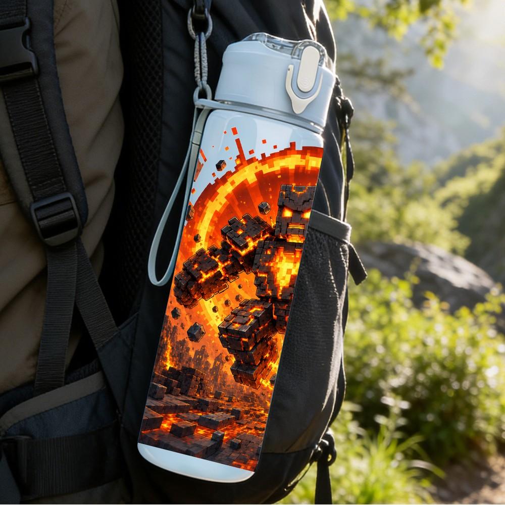 1PC Lava Fire Demon Monster Pattern 750ml Color Plastic Sports Water Bottle Leakproof Flip Straw Lid Suitable for Sports Office Home Use