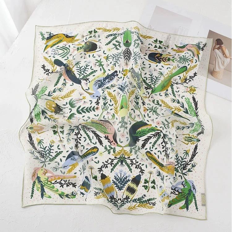 New 100% Natural Silk Scarf Square Female Fashion Beach Pashmina Bufanda Women Shawl Wraps Bandana Scarves Foulard écharpe 65cm