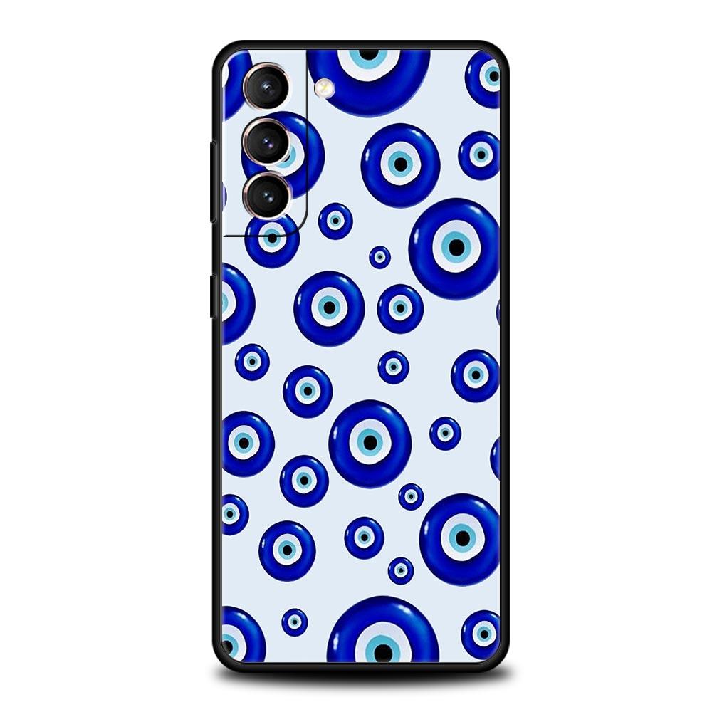 Phone Case For Samsung Galaxy S23 S22 Ultra S20 S21 FE 5G S10 S9 Plus S10E S8 Note 20 Black Cover Lucky Eye Blue Evil Eye Print