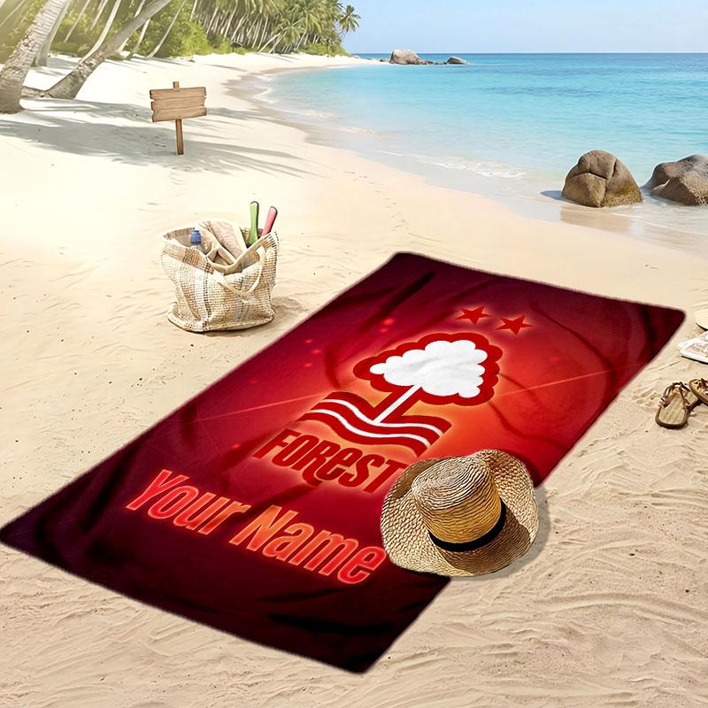 Nottingham Forest FC Personalized Printed Beach Towel Soccer Logo Support Custom Name Text Absorbent Towel For Sport Travel Special Gift