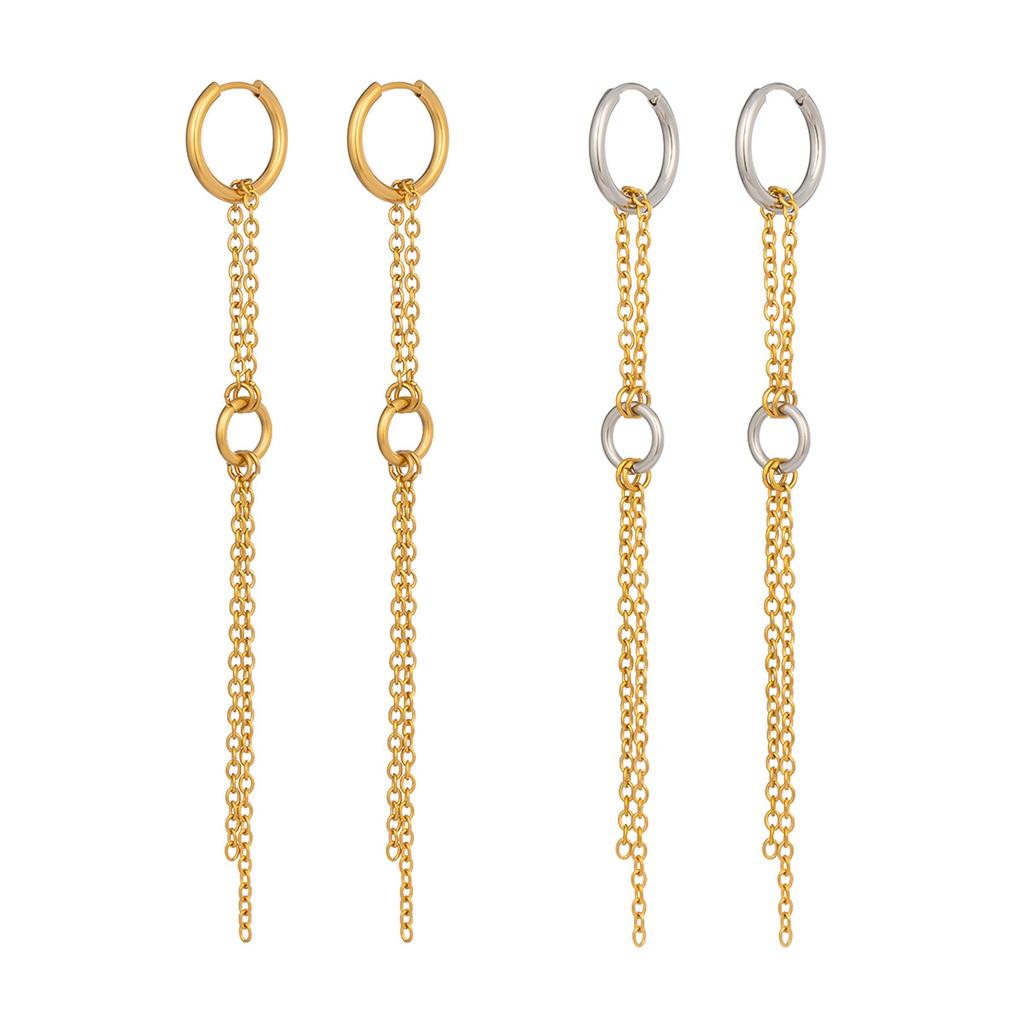 Yori Stainless Steel Two-tone Circular Chain Tassel Earrings Waterproof for Women Delicate Popular Jewelry Wholesale 2025