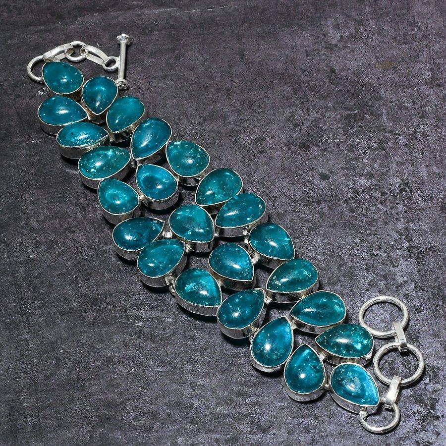 Indigolit Turmalín Drahokam Ručně vyráběný Náramek ze sterlingového stříbra 925 7-8" E9N06