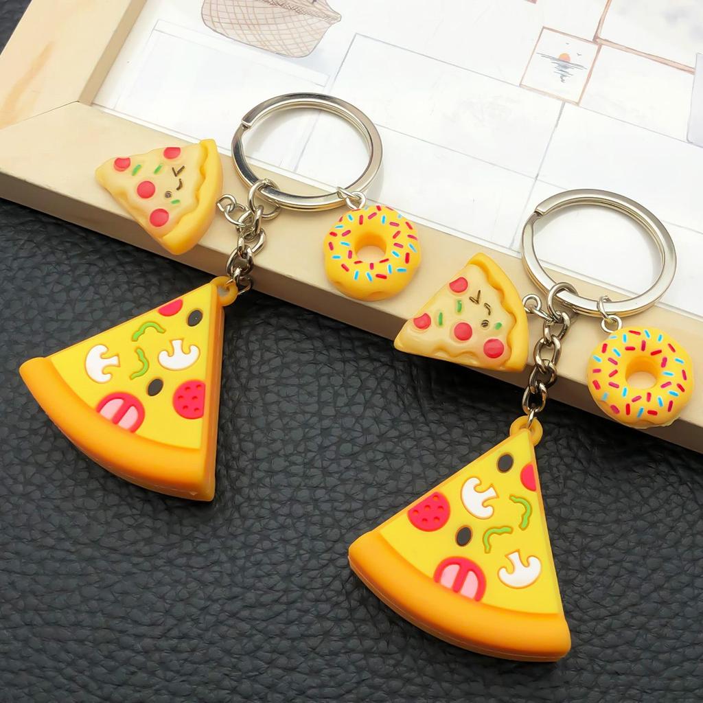 Creative Cute Food Cartoon Keychain: Soft Rubber Pizza & Donut Pendant