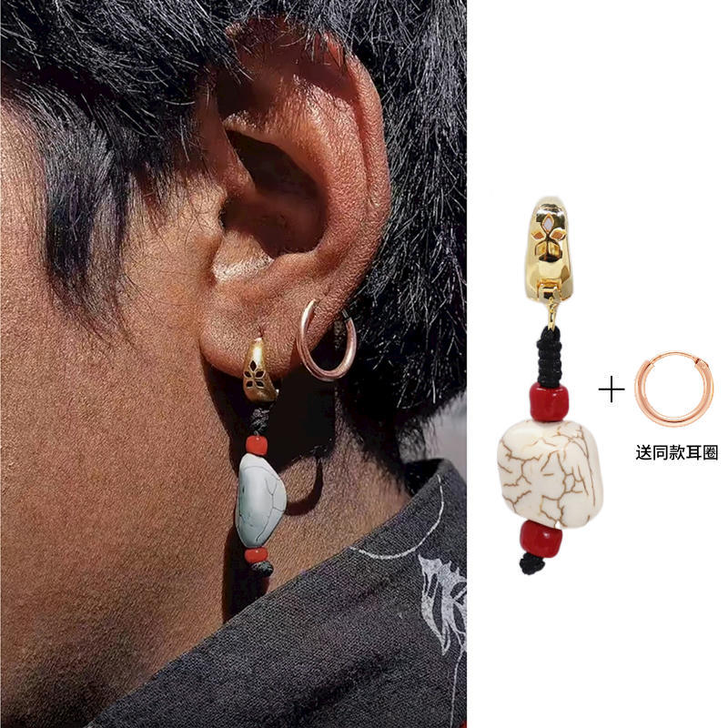 

Серьги с тибетской бирюзой Дин Чжэня, ретро-серьги, персонализированные пусеты, тибетские серьги мужчины Канба.